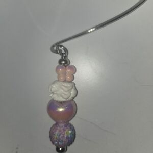 Handmade Iridescent Pink and White Beaded Drop Earring